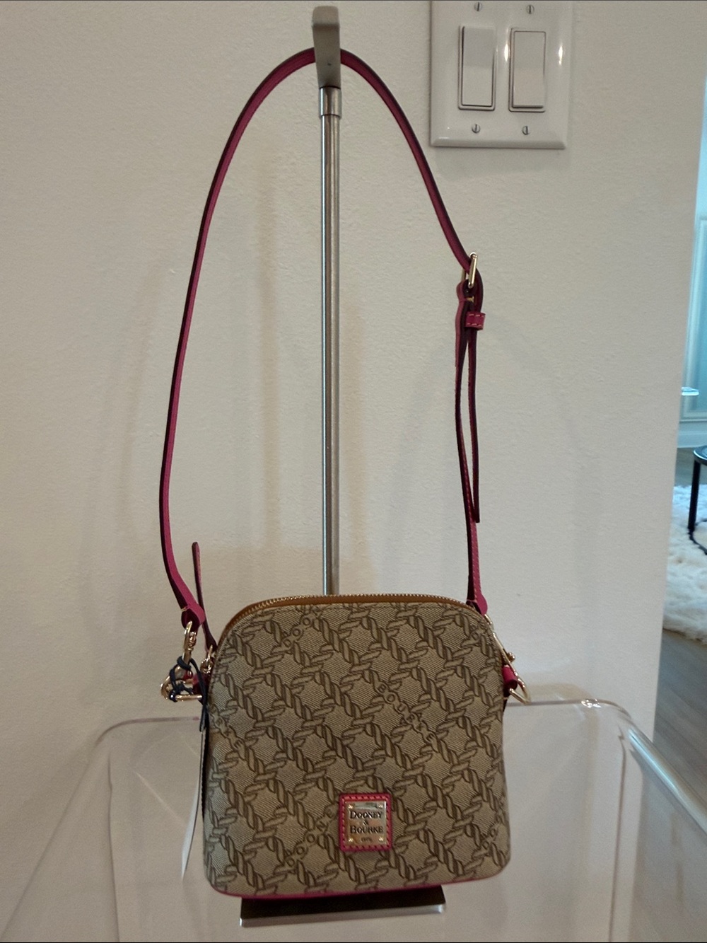 Dooney & Bourke Beige Crossbody with Pink Trim